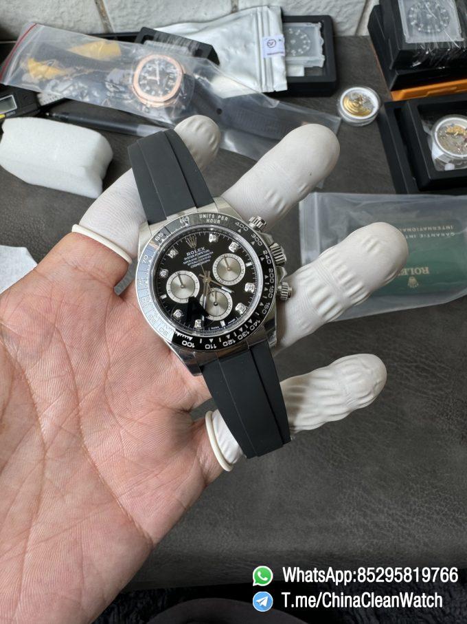 Clean Factory Watches VSF Gain Weight 137g Daytona 126519 Black Dial Silver Center Chrono Dial Diamonds Indexes DD4131 Caliber Oysterflex Strap 02