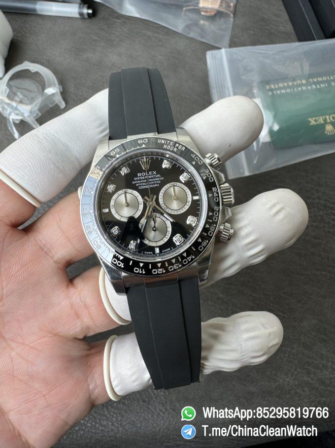Clean Factory Watches VSF Gain Weight 137g Daytona 126519 Black Dial Silver Center Chrono Dial Diamonds Indexes DD4131 Caliber Oysterflex Strap 03