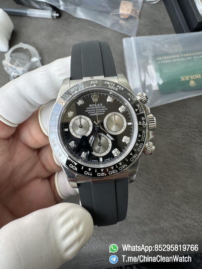 Clean Factory Watches VSF Gain Weight 137g Daytona 126519 Black Dial Silver Center Chrono Dial Diamonds Indexes DD4131 Caliber Oysterflex Strap 04