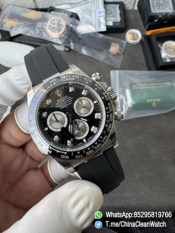 Clean Factory Watches VSF Gain Weight 137g Daytona 126519 Black Dial Silver Center Chrono Dial Diamonds Indexes DD4131 Caliber Oysterflex Strap 05