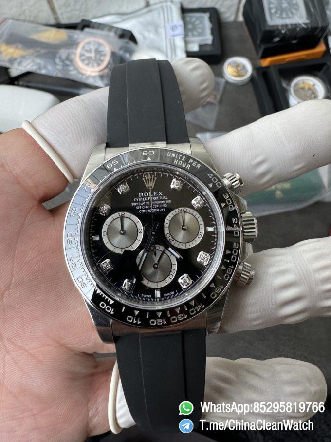 Clean Factory Watches VSF Gain Weight 137g Daytona 126519 Black Dial Silver Center Chrono Dial Diamonds Indexes DD4131 Caliber Oysterflex Strap 06