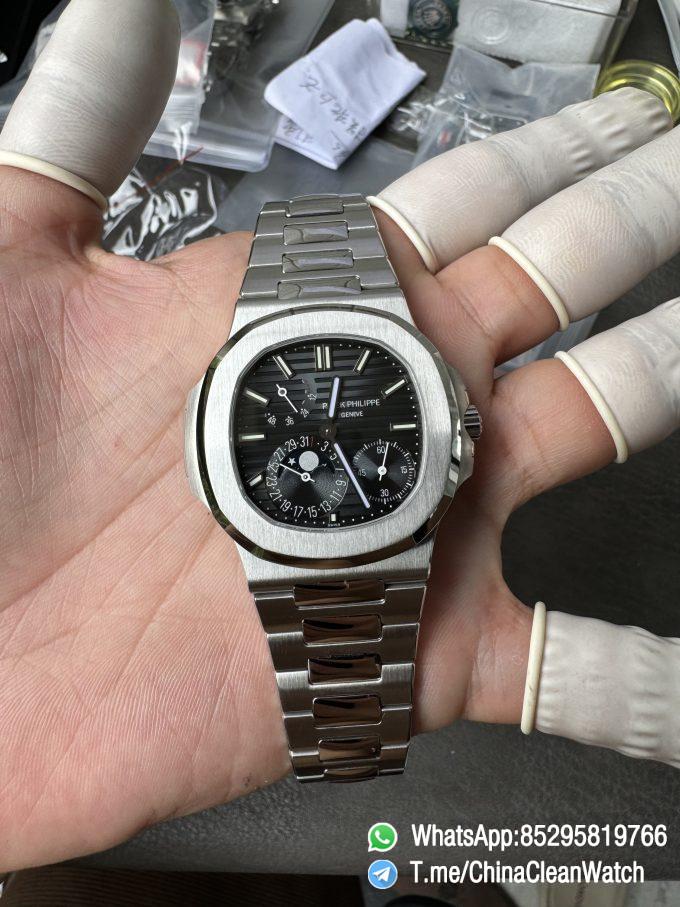 OMEF Custom Patek Nautilus 5712 Blue Dial Moon Phase and Power Reserve Display Free Sprung Balance 240 Movement Brushed Finish Bracelet 03