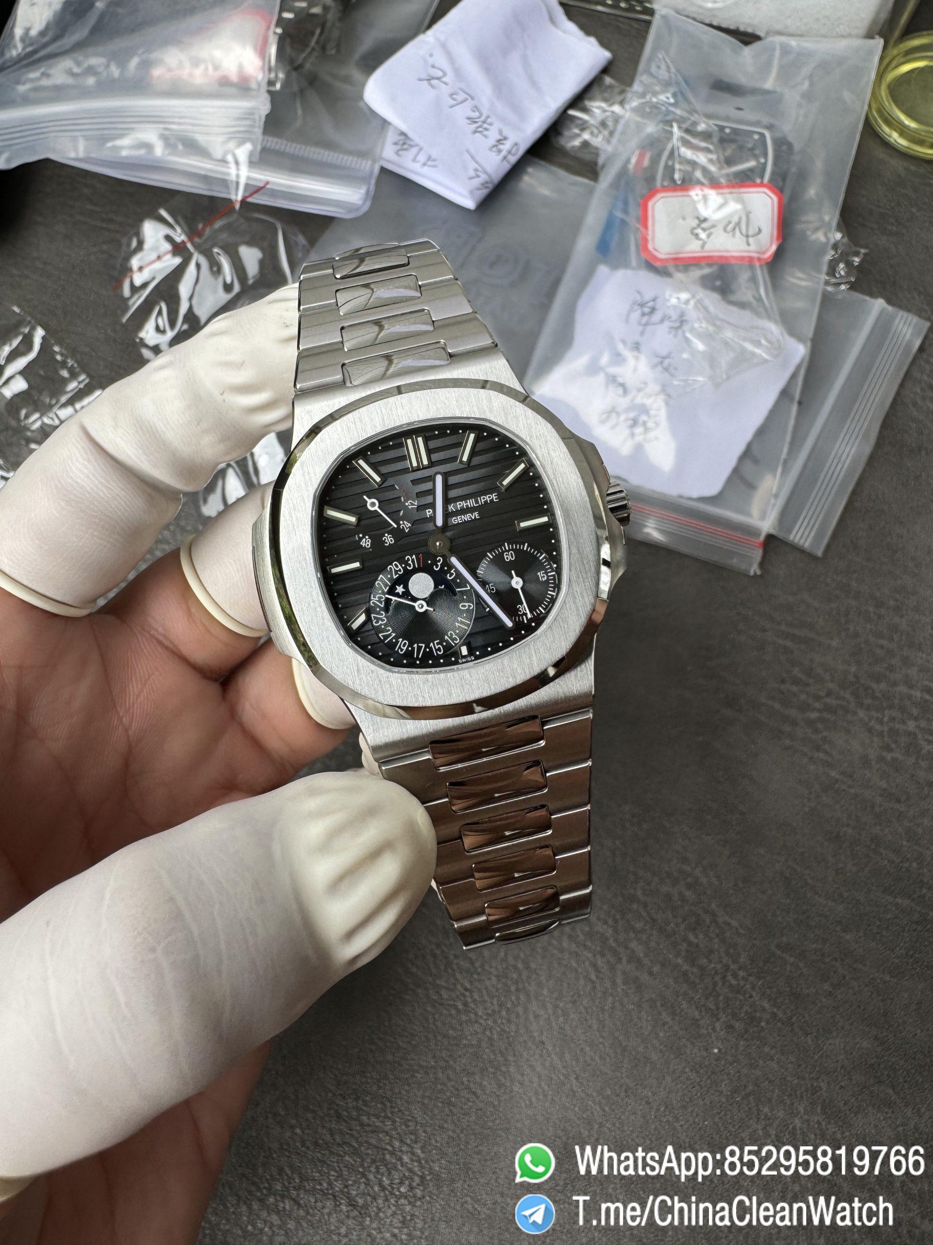 OMEF Custom Patek Nautilus 5712 Blue Dial Moon Phase and Power Reserve Display Free Sprung Balance 240 Movement Brushed Finish Bracelet 05 OMEF Custom Patek Nautilus 5712 Blue Dial Moon Phase and Power Reserve Display Free Sprung Balance 240 Movement Brushed Finish Bracelet 05