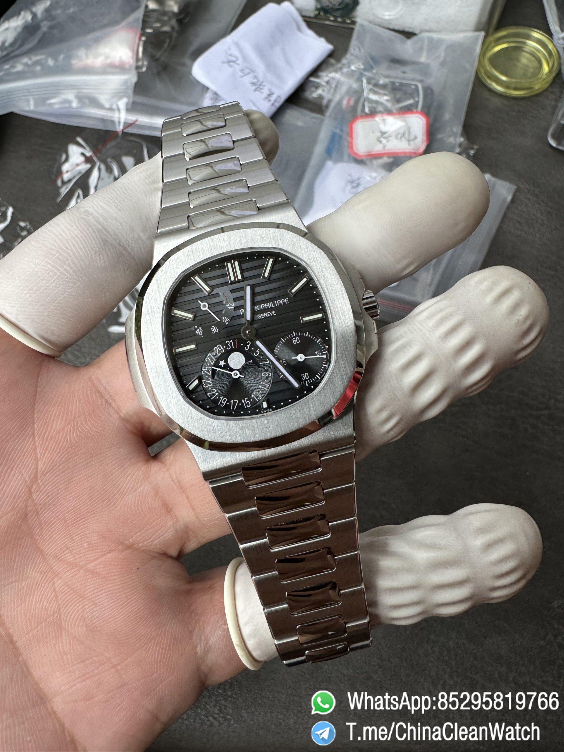 OMEF Custom Patek Nautilus 5712 Blue Dial Moon Phase and Power Reserve Display Free Sprung Balance 240 Movement Brushed Finish Bracelet 07 OMEF Custom Patek Nautilus 5712 Blue Dial Moon Phase and Power Reserve Display Free Sprung Balance 240 Movement Brushed Finish Bracelet 07