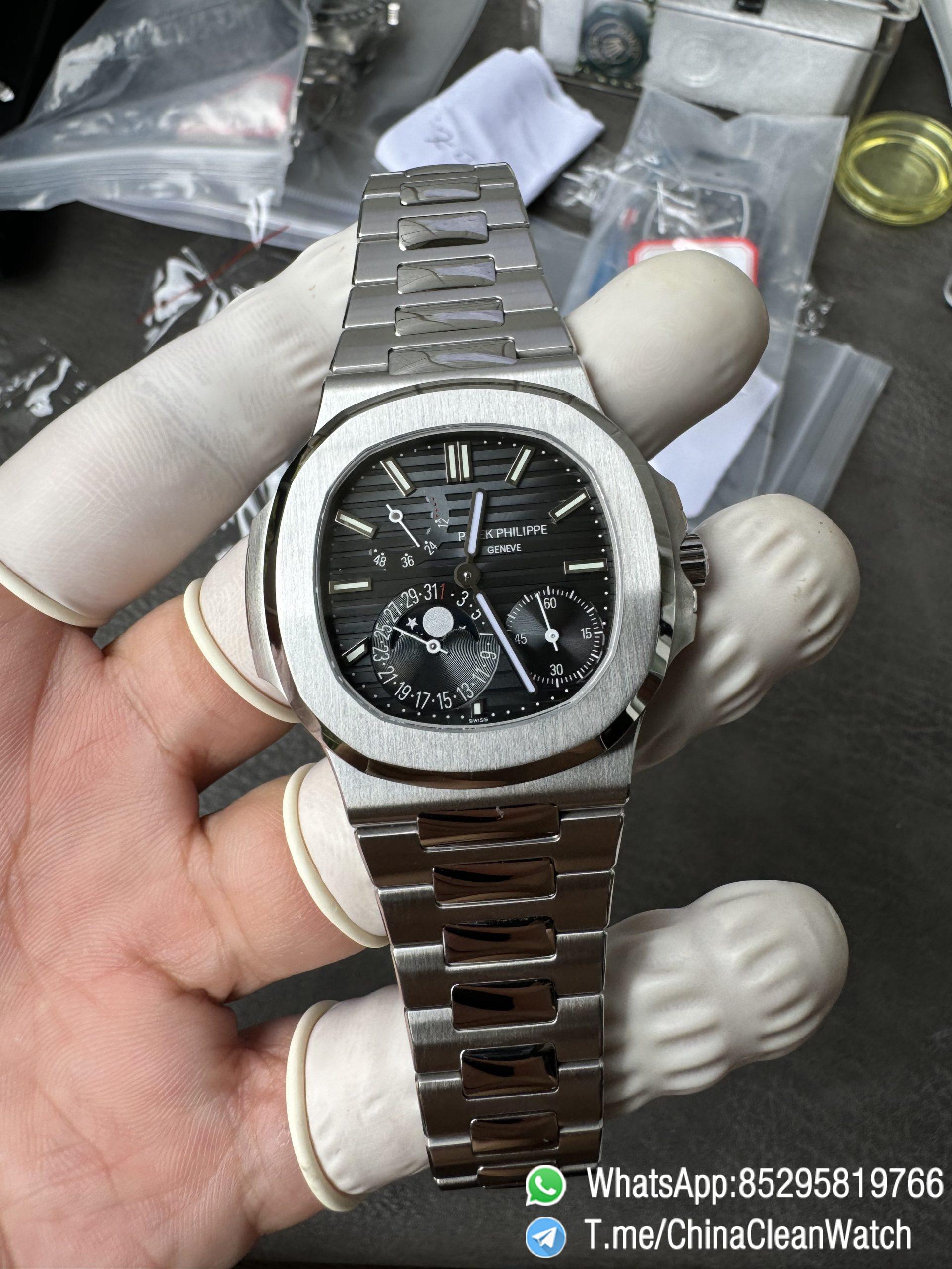 OMEF Custom Patek Nautilus 5712 Blue Dial Moon Phase and Power Reserve Display Free Sprung Balance 240 Movement Brushed Finish Bracelet 08 OMEF Custom Patek Nautilus 5712 Blue Dial Moon Phase and Power Reserve Display Free Sprung Balance 240 Movement Brushed Finish Bracelet 08