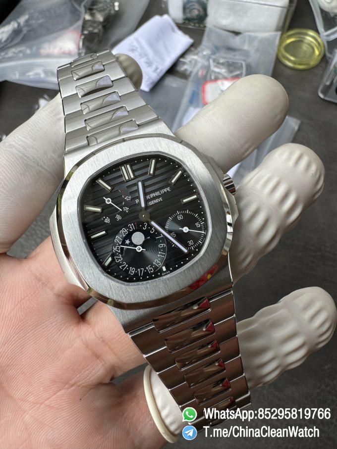 OMEF Custom Patek Nautilus 5712 Blue Dial Moon Phase and Power Reserve Display Free Sprung Balance 240 Movement Brushed Finish Bracelet 10