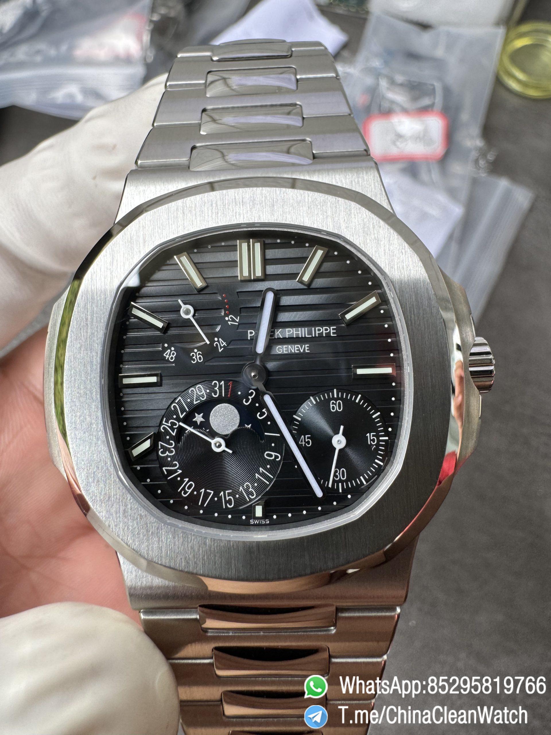 OMEF Custom Patek Nautilus 5712 Blue Dial Moon Phase and Power Reserve Display Free Sprung Balance 240 Movement Brushed Finish Bracelet 12 OMEF Custom Patek Nautilus 5712 Blue Dial Moon Phase and Power Reserve Display Free Sprung Balance 240 Movement Brushed Finish Bracelet 12