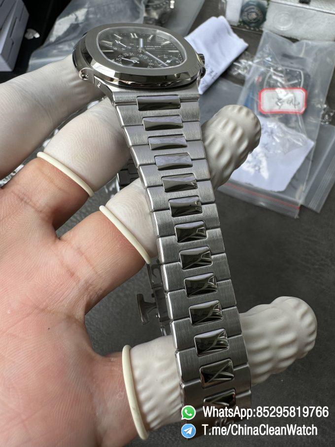 OMEF Custom Patek Nautilus 5712 Blue Dial Moon Phase and Power Reserve Display Free Sprung Balance 240 Movement Brushed Finish Bracelet 14