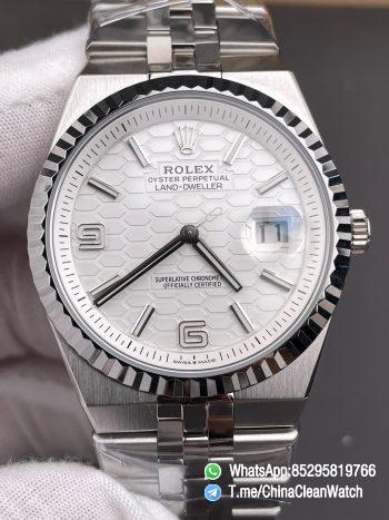 ESF Super Clone Land Dweller 127334 0001 Honeycomb Motif White Dial 40mm SuperClone 7135 Movement Jubilee Bracelet 00