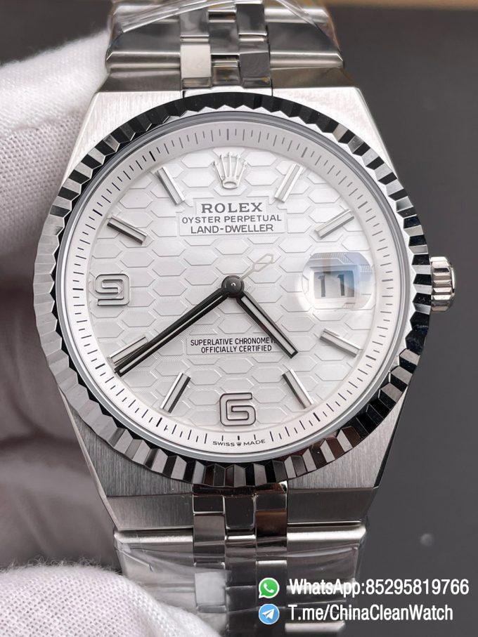 ESF Super Clone Land Dweller 127334 0001 Honeycomb Motif White Dial 40mm SuperClone 7135 Movement Jubilee Bracelet 00