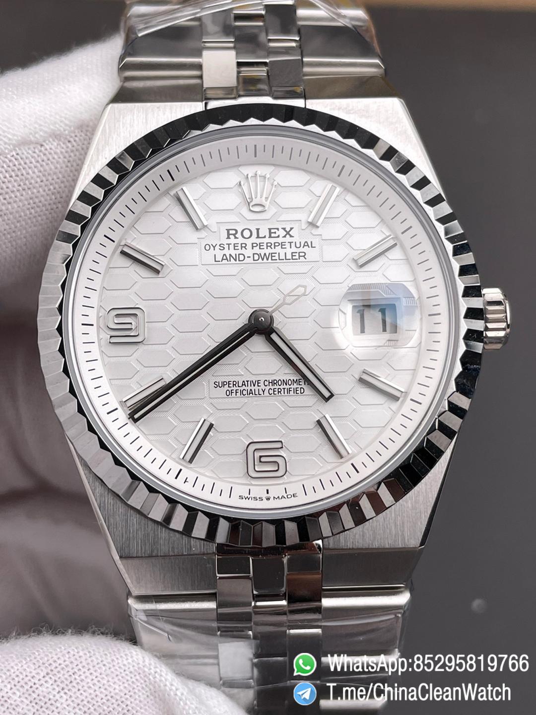 ESF Super Clone Land Dweller 127334 0001 Honeycomb Motif White Dial 40mm SuperClone 7135 Movement Jubilee Bracelet 00 ESF Super Clone Land Dweller 127334 0001 Honeycomb Motif White Dial 40mm SuperClone 7135 Movement Jubilee Bracelet 00