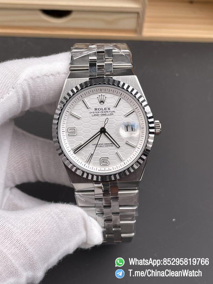 ESF Super Clone Land Dweller 127334 0001 Honeycomb Motif White Dial 40mm SuperClone 7135 Movement Jubilee Bracelet 01
