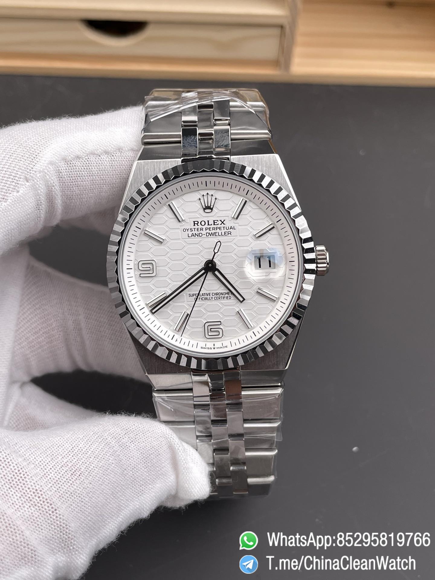 ESF Super Clone Land Dweller 127334 0001 Honeycomb Motif White Dial 40mm SuperClone 7135 Movement Jubilee Bracelet 01 ESF Super Clone Land Dweller 127334 0001 Honeycomb Motif White Dial 40mm SuperClone 7135 Movement Jubilee Bracelet 01