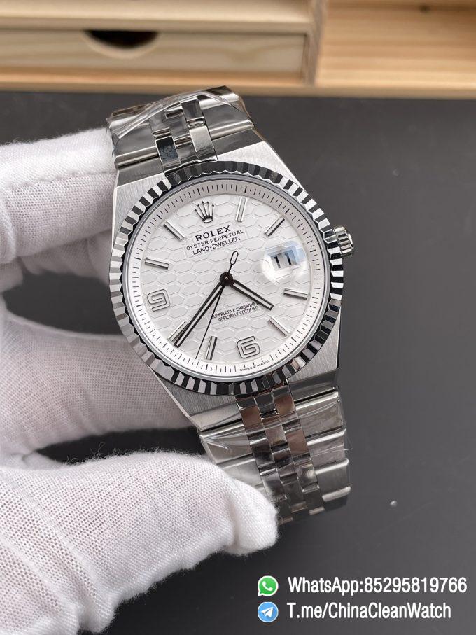 ESF Super Clone Land Dweller 127334 0001 Honeycomb Motif White Dial 40mm SuperClone 7135 Movement Jubilee Bracelet 02