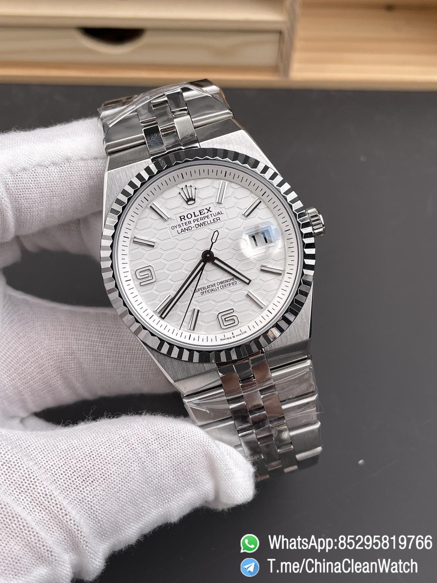 ESF Super Clone Land Dweller 127334 0001 Honeycomb Motif White Dial 40mm SuperClone 7135 Movement Jubilee Bracelet 02 ESF Super Clone Land Dweller 127334 0001 Honeycomb Motif White Dial 40mm SuperClone 7135 Movement Jubilee Bracelet 02