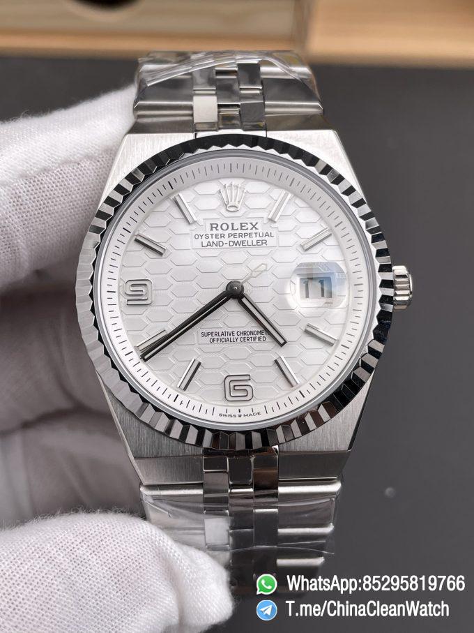 ESF Super Clone Land Dweller 127334 0001 Honeycomb Motif White Dial 40mm SuperClone 7135 Movement Jubilee Bracelet 03