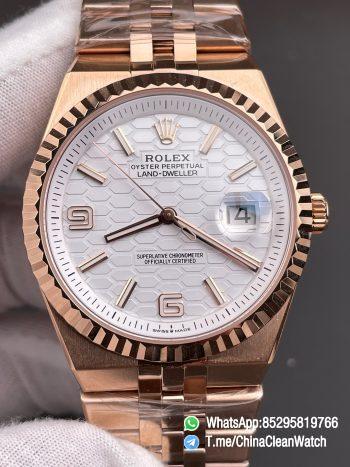 ESF Super Clone Land Dweller 127335 0001 Rose Gold Case Honeycomb Motif White Dial 40mm SuperClone 7135 Movement Jubilee Bracelet 00