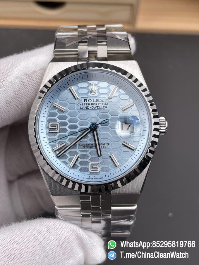 ESF Super Clone Land Dweller 127336 0001 Honeycomb Motif Blue Dial 40mm SuperClone 7135 Movement Jubilee Bracelet 03