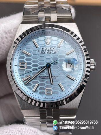 ESF Super Clone Rolex Land Dweller 127336 0001 Honeycomb Motif Blue Dial 40mm SuperClone 7135 Movement Jubilee Bracelet 00