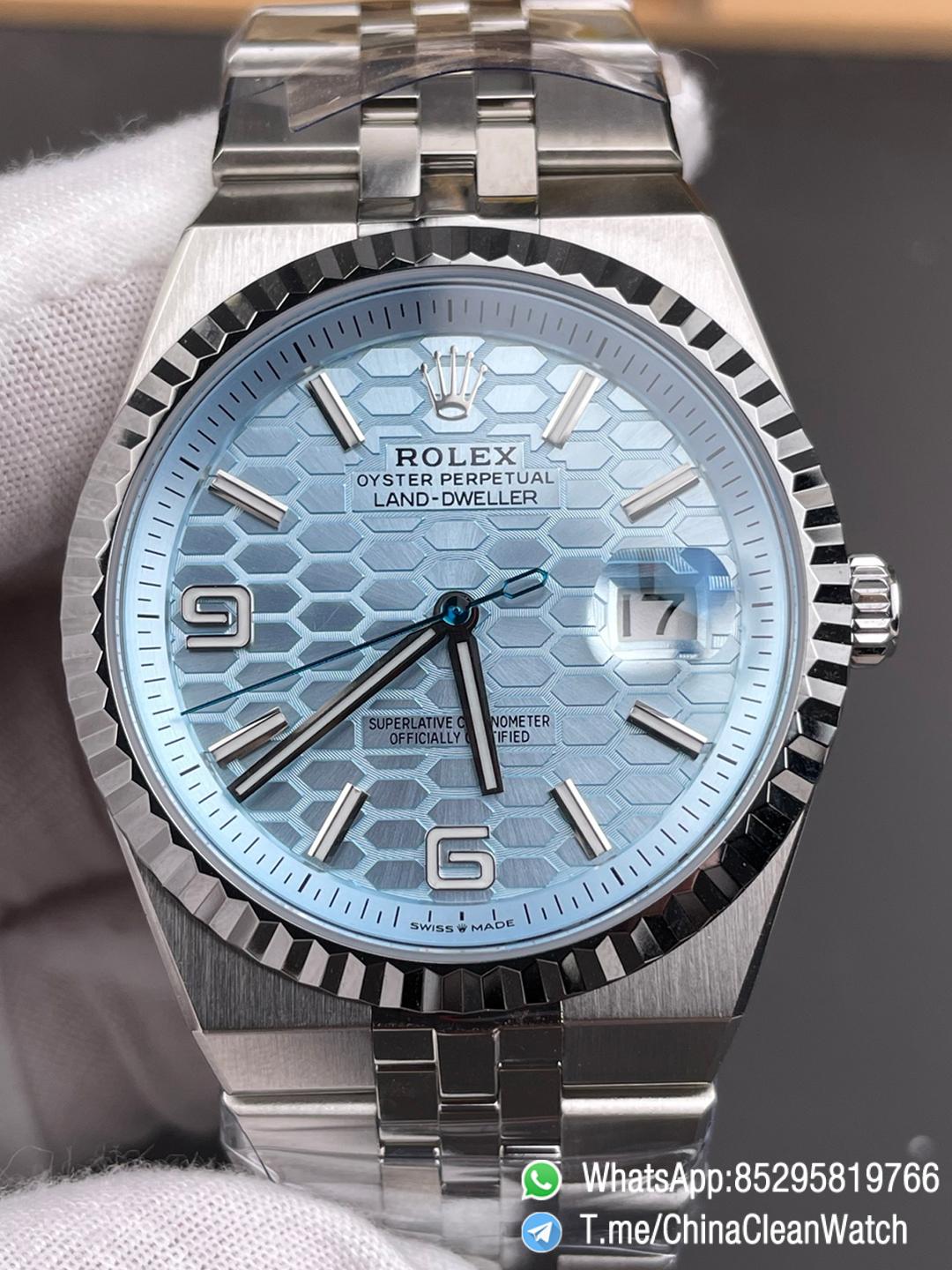 ESF Super Clone Rolex Land Dweller 127336 0001 Honeycomb Motif Blue Dial 40mm SuperClone 7135 Movement Jubilee Bracelet 00 ESF Super Clone Rolex Land Dweller 127336 0001 Honeycomb Motif Blue Dial 40mm SuperClone 7135 Movement Jubilee Bracelet 00