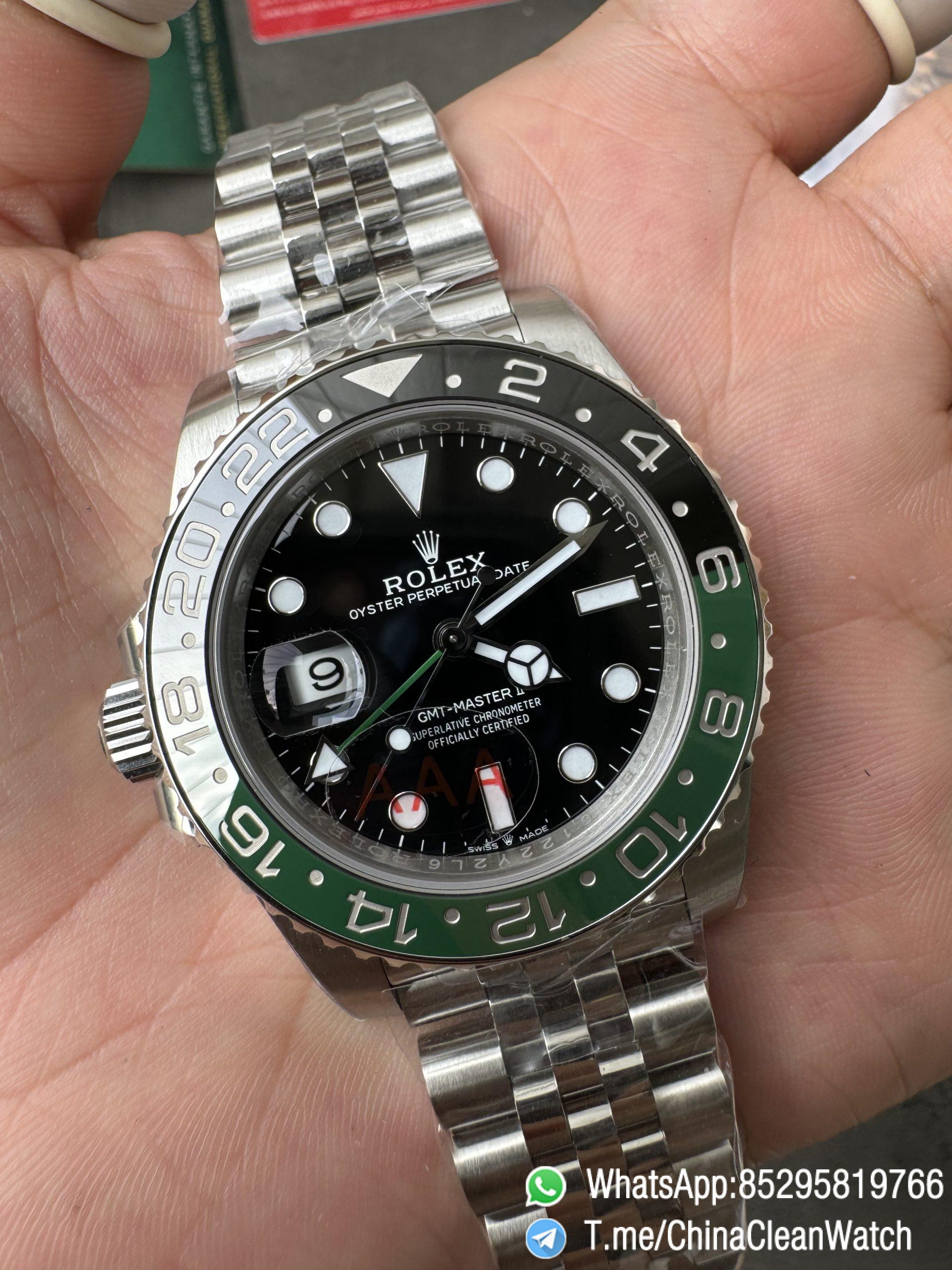 VSF GMT Master II Sprite 126720VTNR Black Green Ceramic Bezel Black Dial 904L Steel Jubilee Bracelet DD3285 Movement 09 VSF GMT Master II Sprite 126720VTNR Black Green Ceramic Bezel Black Dial 904L Steel Jubilee Bracelet DD3285 Movement 09