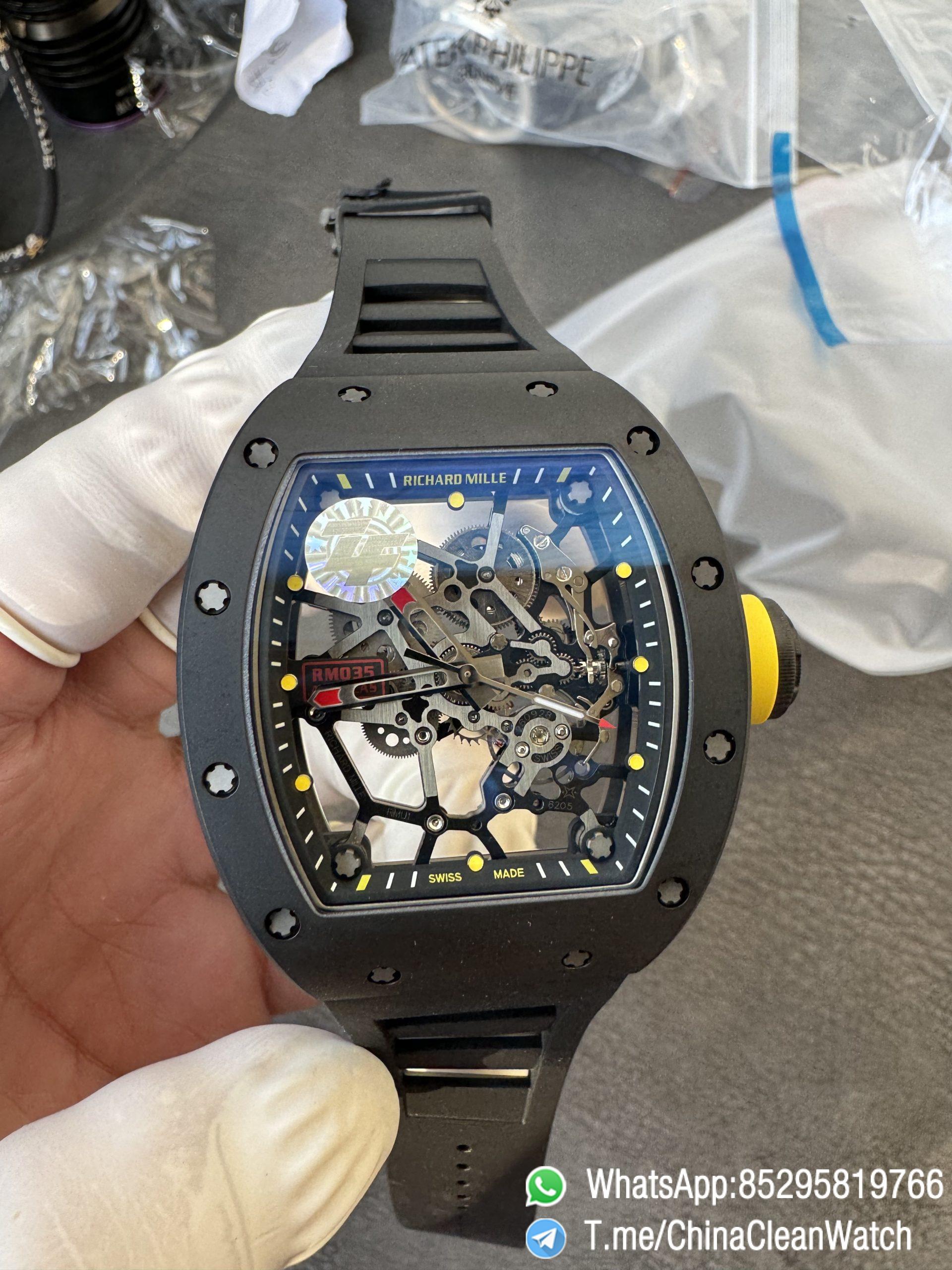 ZF Super Clone RM035 Americas Black Ceramic Case and Bezel Skeleton Dial on Black Rubber Strap SuperClone RMUL1 Caliber 05 ZF Super Clone RM035 Americas Black Ceramic Case and Bezel Skeleton Dial on Black Rubber Strap SuperClone RMUL1 Caliber 05