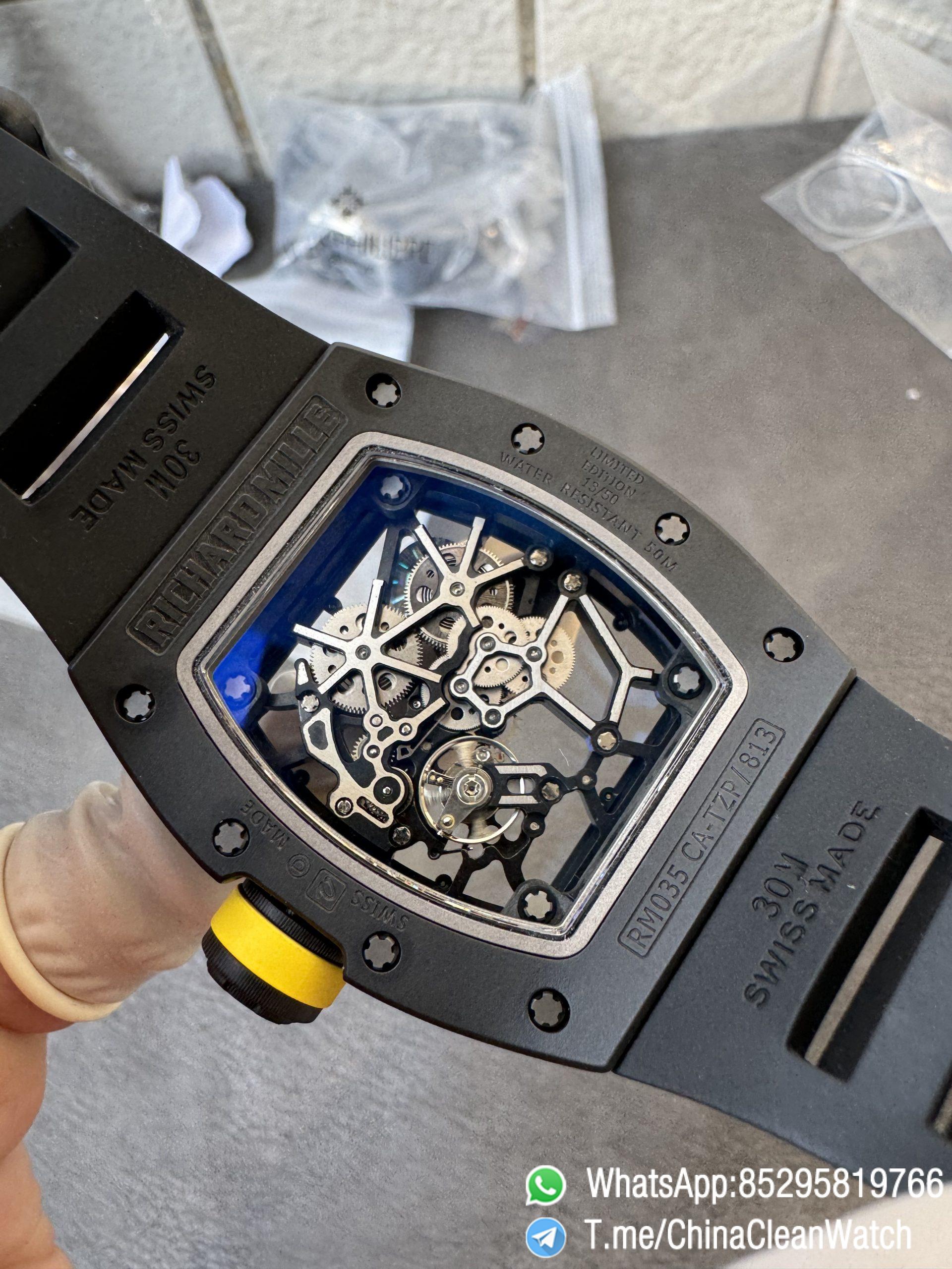 ZF Super Clone RM035 Americas Black Ceramic Case and Bezel Skeleton Dial on Black Rubber Strap SuperClone RMUL1 Caliber 10 ZF Super Clone RM035 Americas Black Ceramic Case and Bezel Skeleton Dial on Black Rubber Strap SuperClone RMUL1 Caliber 10